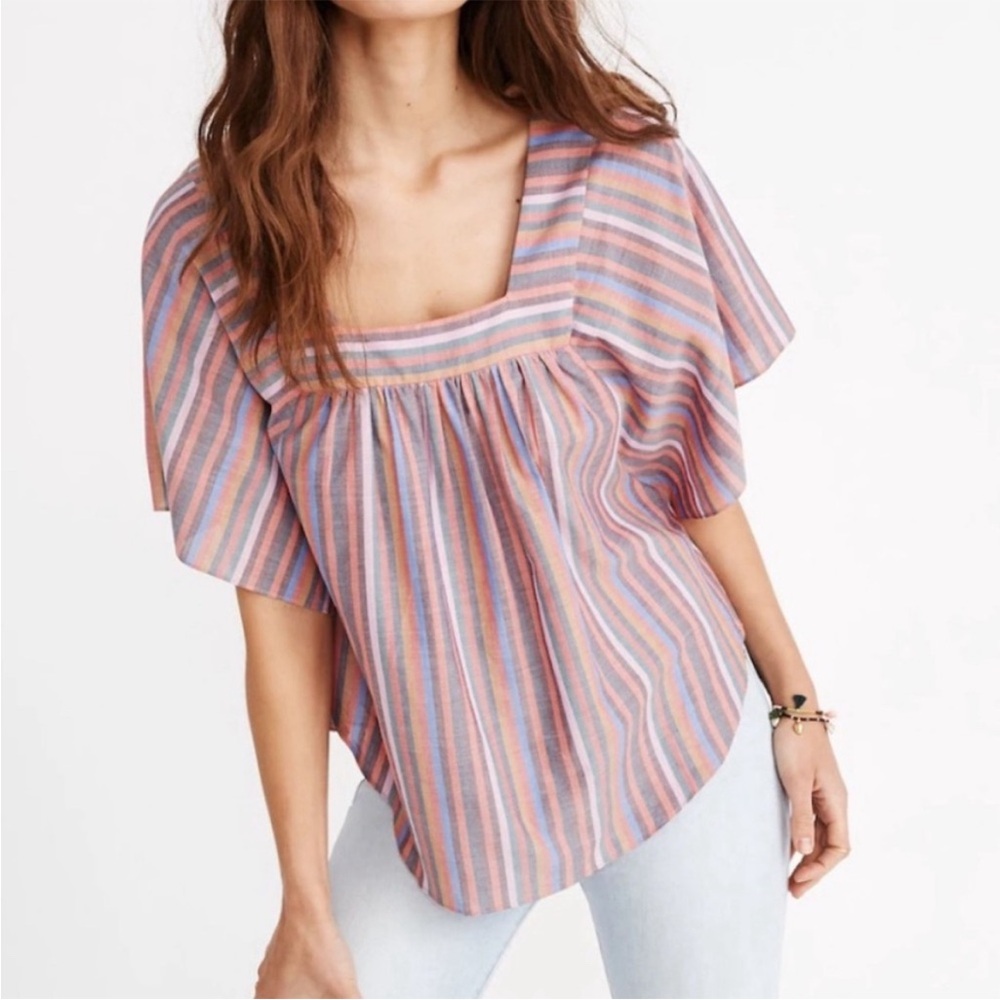 Madewell Butterfly Top in Rainbow Stripe shirt Mulled Wine Smith Stripe